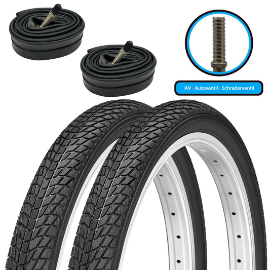 2-Pack Bicycle Tires 20x1.75 Inch 47-406 with Car Valve Tubes AV
