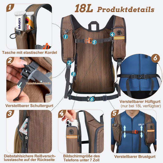 BECOJADDE 18L Hiking Backpack Men Small Backpack Women Lightweight Daypack Foldable Trekking Pack for Camping Outdoor Hiking Travel Chocolate Brown