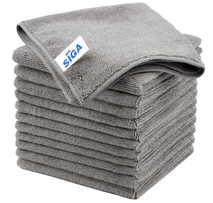MR.SIGA Microfiber Cleaning Cloth, All-Purpose Microfiber Towels, Streak-Free Cleaning Cloths, 12 Pack, Gray, Size 32 x 32 cm