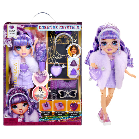 Rainbow High Creative Crystals Violet - Purple 11 inch fashion doll with Make It Kit for crystal accessories, ring for you, crafting, resin playset, gift for kids ages 8, Not EDIBLE.
