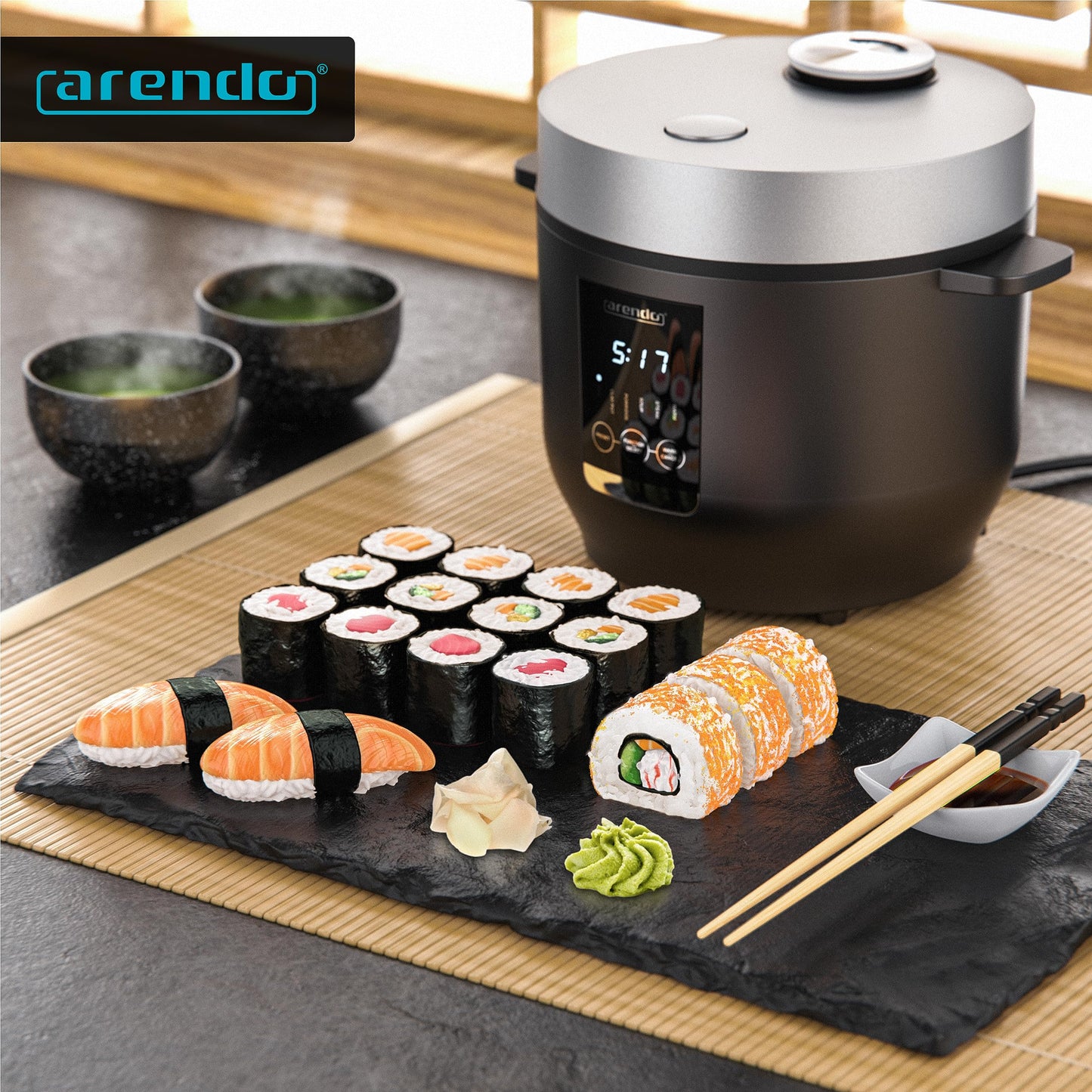 Arendo - Digital Multicooker 2 liters 350 watts Multicooker with steaming insert and measuring cup, rice cooker multicooker - 5 cooking programs - timer - non-stick coated - BPA-free