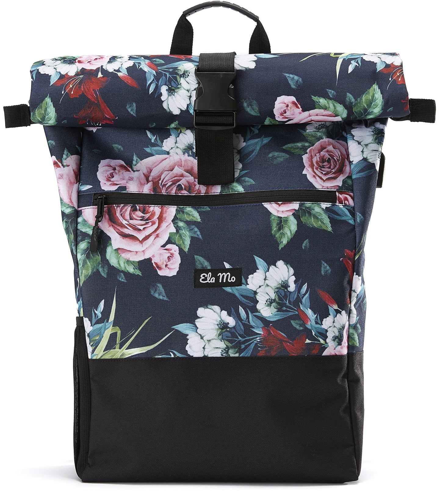 Ela Mo roll-top backpack for women - stylish and practical - laptop backpacks for women - anti-theft bag for school, college, business (Floral)