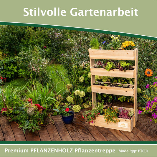 PFLANZENHOLZ® Premium Cedar Plant Stand - Space-saving wooden raised bed for balcony and garden - Plant shelf including fleece and copper design pegs - Dimensions 135x85x45 cm (Type: PT001)