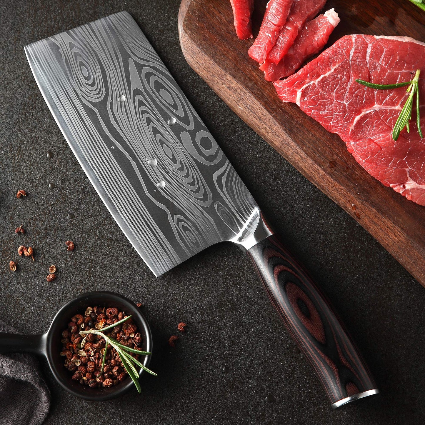 Butcher Cleaver 7 Inch German High Carbon Stainless Steel Meat Cleaver Knife, Professional Chinese Chef Knife High Performance Blade for Kitchen and Restaurant.