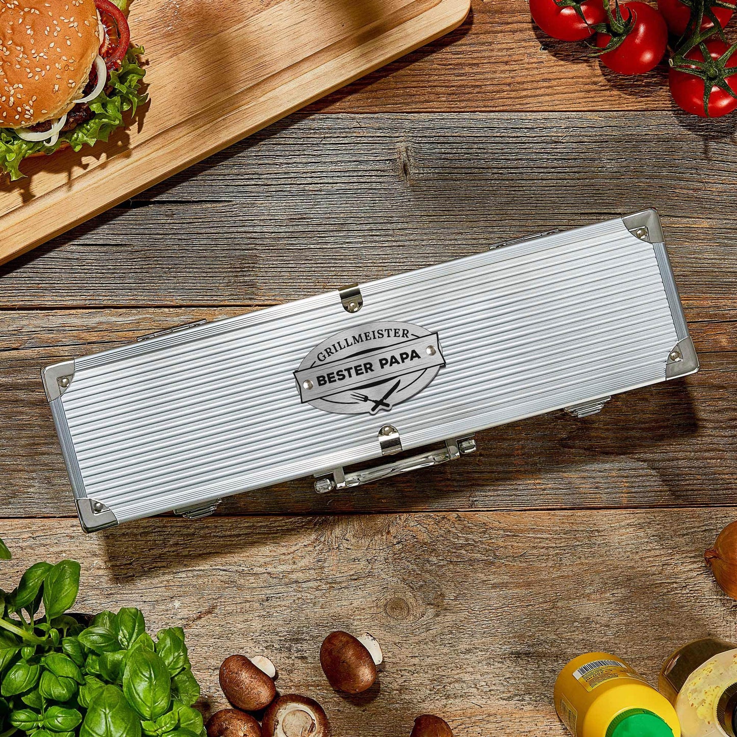 AMAVEL stainless steel BBQ set with utensils and engraving "Grillmaster & Best Dad", spatula, fork, and tongs, Father's Day gifts, gifts for men.
