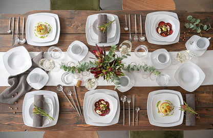 SINGER | 30-piece dinner set, porcelain tableware for 6 people, dishwasher-safe plates set, dining set with dinner plates & coffee service, square white tableware | PREMIUM COLLECTION