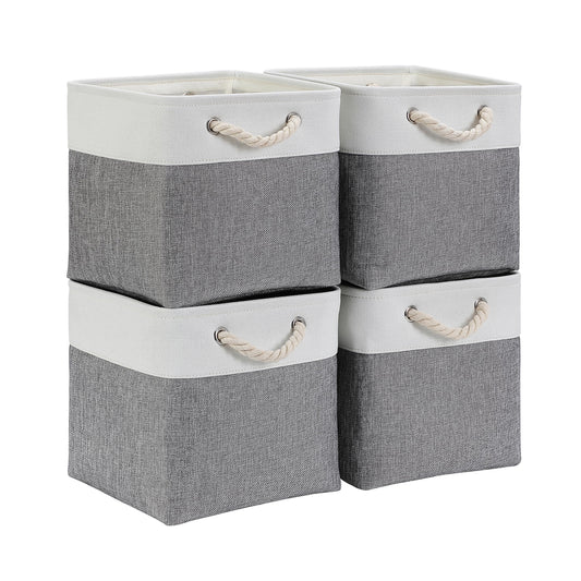 Mangata storage box fabric 30x30x30 cm, storage basket gray white, fabric baskets in cubes for wardrobe, shelf, and clothes, (Foldable, 4 pack)