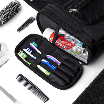 Obics toiletry bag for women & men large black 8L XL - hanging toiletry kit with mirror & travel pouch - outdoor cosmetic bag big as gift set with 10 compartments for camping & travelling