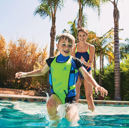 AQUASPHERE Swim Vest | Swim Vest for Kids, Swim Vest for Babies and Children, Boys and Girls with adjustable buckles & adjustable safety straps, Light Blue Lime Green, M(2-3 years)