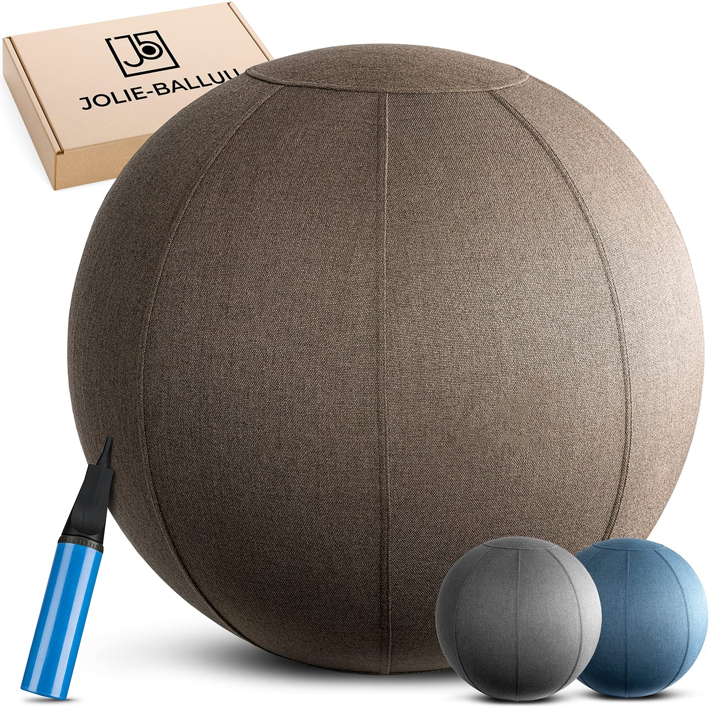 jolie-balluu sitting ball office ergonomic high-quality fabric [sustainability certificate] 65cm including pump, healthy alternative to chair, ergonomic office chair, exercise ball with cover (Taupe)