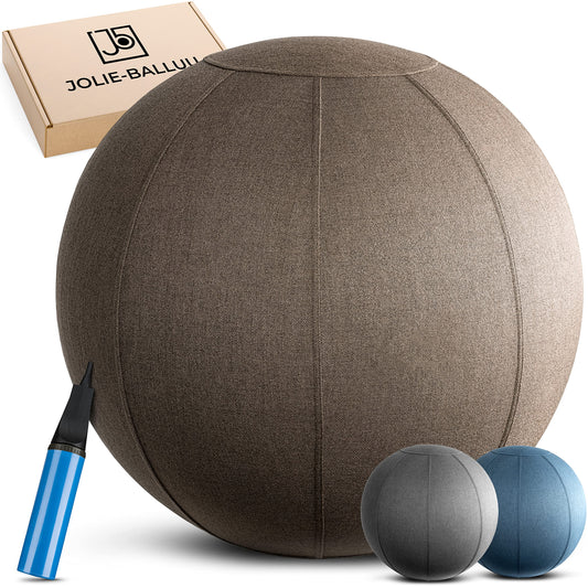 jolie-balluu sitting ball office ergonomic high-quality fabric [sustainability certificate] 65cm including pump, healthy alternative to chair, ergonomic office chair, exercise ball with cover (Taupe)
