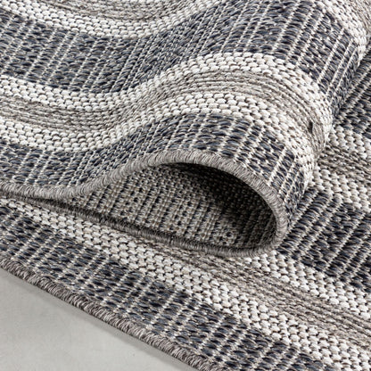 HomebyHome outdoor rug in grey, 60x100 cm. Ideal for kitchen, patio, balcony, garden, camping, living room, and bedroom. Border design, made of polypropylene with 7mm flatweave construction. Easy to care for.