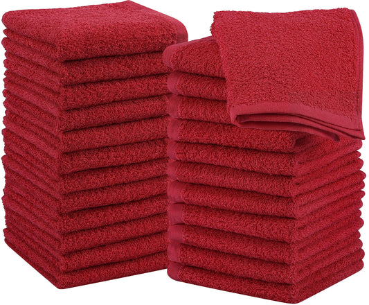 Utopia Towels - 24 Pack Washcloths, 30x30 cm with hanging loops, absorbent towels for wiping and cleansing the face made of 100% cotton (Red)