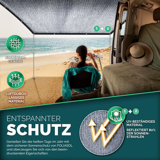 FOLIASOL® Shade Net for Car 4x6 m | Alunet Dog with Eyelets 80% UV | Aluminum Sun Protection for Camping & Vacation | Sun Protection Net with Fastening | Heat Protection Aluminum breathable