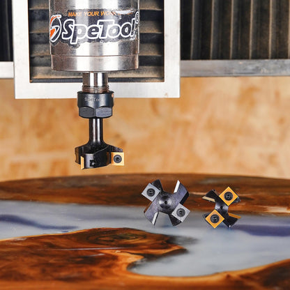 SpeTool 8mm shank 38.1mm diameter planing cutter for router planer cutter for wood with inserts 2+2 flutes CNC router surface planer flatten bit.
