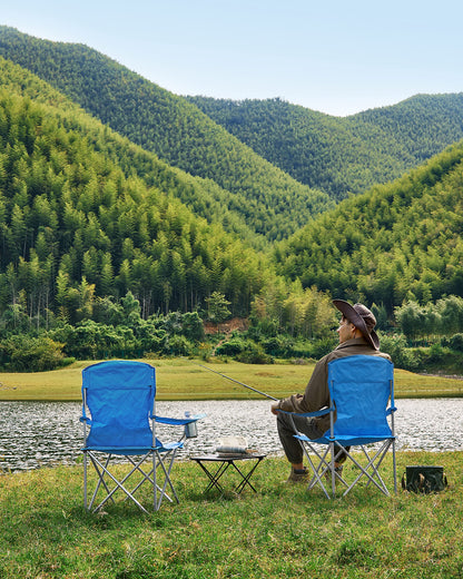SONGMICS 2-Pack Camping Chairs, Foldable Outdoor Chairs, Fishing Chairs, High Backrest, Armrests, Cup Holder, Supports up to 150 kg, Portable for Camping, Garden, Patio, Blue GCB08BU