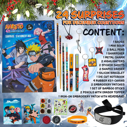 Naruto Advent Calendar 2023 for Kids - Anime Toys for Boys Ages 3+ - Christmas Calendar with Naruto Headband, Stationery, Kids Toys, and Surprises for Every Day, Blue