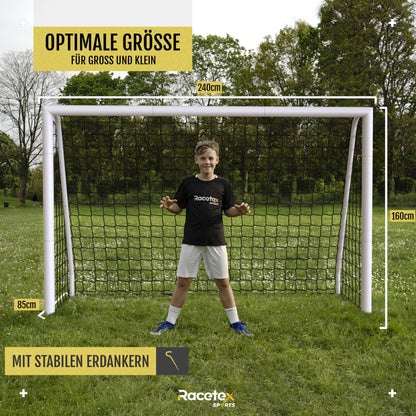 RaceTex Soccer Goals for garden kids and adults [EXTREMELY TOUGH] - Soccer goal for kids with solid steel frame front - Soccer goals including stainless steel ground anchors - The perfect goal for the garden 240