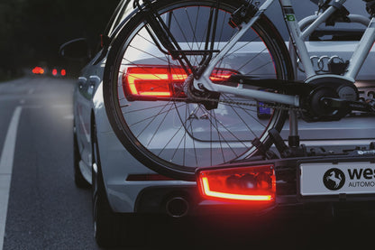 Westfalia 3-bike bikelander bike carrier for the tow bar | Hitch carrier for 3 bikes | E-bike compatible | foldable | LED hybrid lights