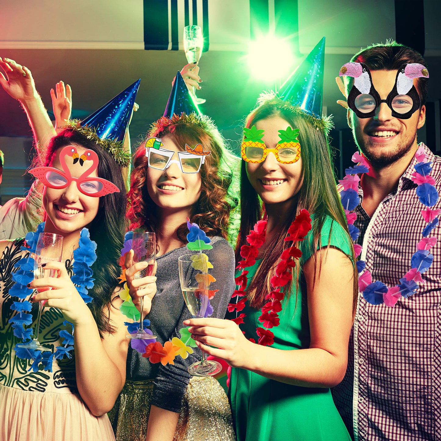 JOYIN 12 Pack Luau Party Glasses and 12 Pack Hawaiian Leis, Flower Lei Garlands, Novelty Sunglasses, Tropical Birthday Summer Beach Party Decoration Accessories