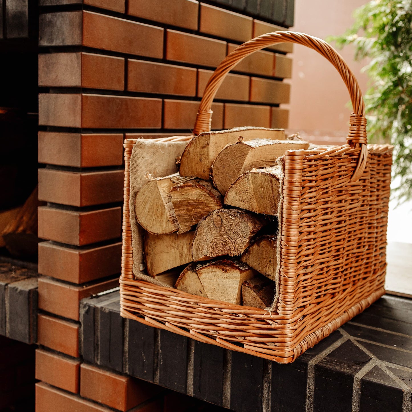 Creative Home Large Fireplace Basket Wood Basket Firewood Basket Rattan | 50 x 34 x 50 cm | Storage Rectangular Wicker Basket for Firewood/Wood | Brown Thick Willow Firewood Basket Wood Carrier Carry Basket