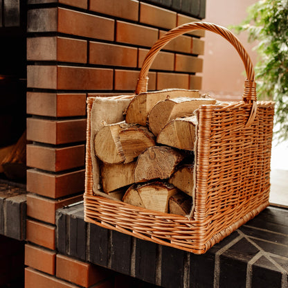 Creative Home Large Fireplace Basket Wood Basket Firewood Basket Rattan | 50 x 34 x 50 cm | Storage Rectangular Wicker Basket for Firewood/Wood | Brown Thick Willow Firewood Basket Wood Carrier Carry Basket