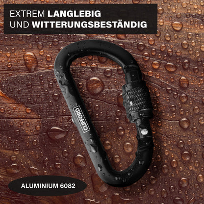 CLIFFORD Mini carabiner I 120 kg load capacity I Carabiner keychain made of durable aluminum 6082 I Key carabiner I Small black carabiner hook for keychain, key rings, camping.
