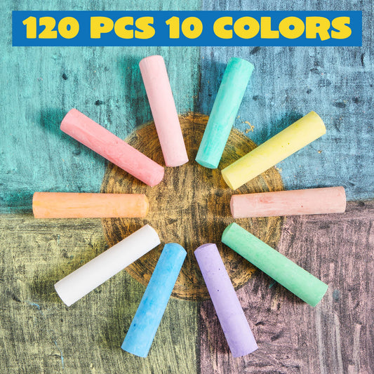 JOYIN 120 Piece Chalk, Giant box Non-Toxic Jumbo Washable Sidewalk Chalk, Sidewalk Chalk for Blackboard and Street in 10 Colors, Kids and Teacher Chalk Set