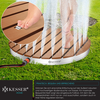 KESSER® garden shower floor shower outdoor shower sauna shower camping shower Ø 70 cm round fountain height up to 4 m adjustable with foot pedal, aluminum/WPC, non-slip weatherproof, wood look