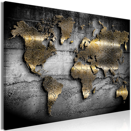 B&D XXL - World map pictures for living room 120x80 cm 1 pc Modern canvas print Large wall art on canvas XXL bedroom wall decoration Abstract world map - continents Black k-A-0498-b-a