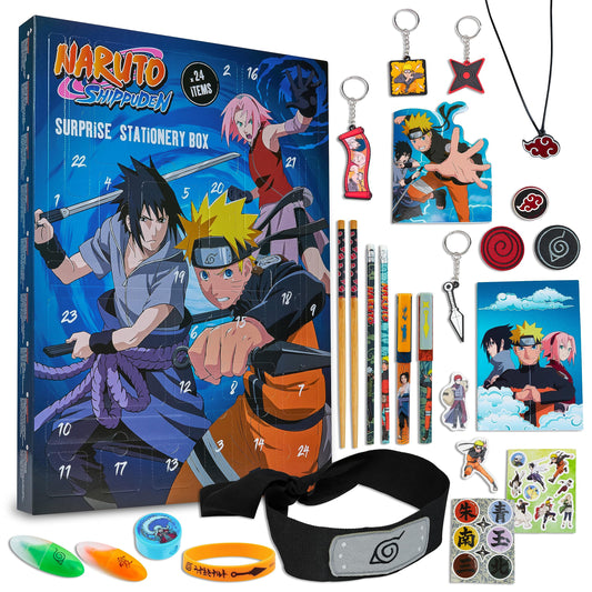Naruto Advent Calendar 2023 for Kids - Anime Toys for Boys Ages 3+ - Christmas Calendar with Naruto Headband, Stationery, Kids Toys, and Surprises for Every Day, Blue