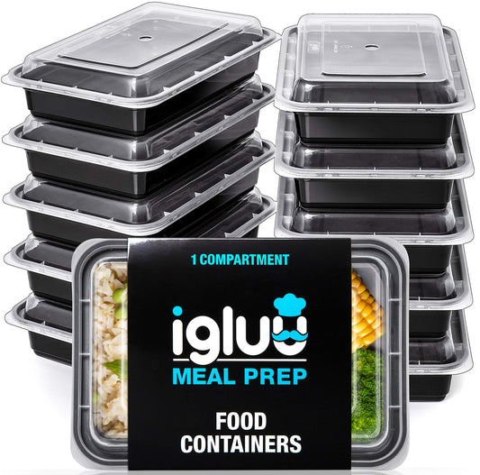 [10 Pack] Single-Compartment Meal Prep Container by Igluu - Food Storage Box, Lunch Box, Microwave Safe, Dishwasher Safe, and Reusable - Airtight Lid, BPA Free