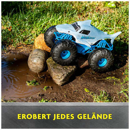 Monster Jam Megalodon Storm, RC Truck, amphibious vehicle with shark design for land and water, 1:15 scale - easy to operate, for ages 4 and up.