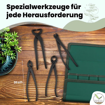 Bonsai tool set professional 4-piece made of steel with practical storage bag - Traditional bonsai tool ideal for wires, branches, buds & roots.