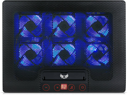 skgames notebook laptop cooler gaming stand pad for 10-17 inch, 6 x LED fans, LCD fan control, 7 levels height adjustment, blue