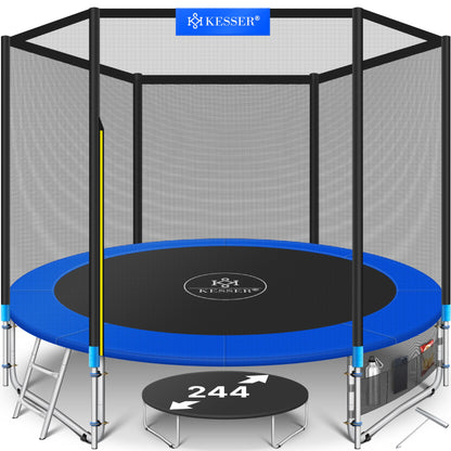 KESSER® Trampoline Outdoor Ø 244/305/366/427 cm Complete set with safety net, ladder, edge cover & side pocket and assembly accessories | Children's trampoline Garden trampoline Capacity 150 kg