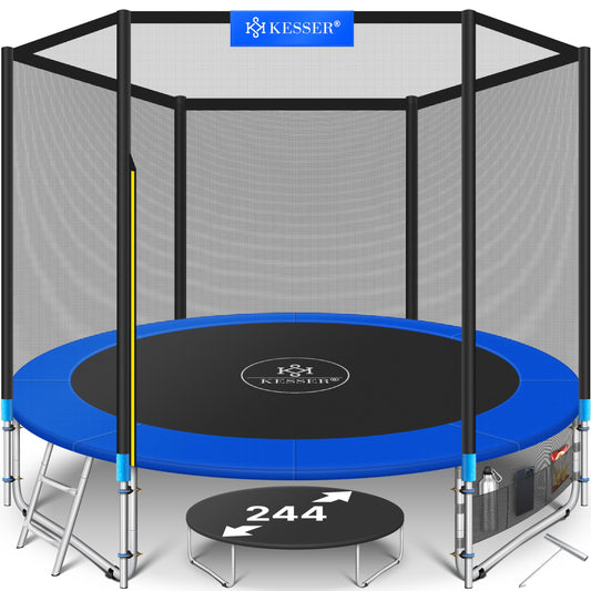KESSER® Trampoline Outdoor Ø 244/305/366/427 cm Complete set with safety net, ladder, edge cover & side pocket and assembly accessories | Children's trampoline Garden trampoline Capacity 150 kg