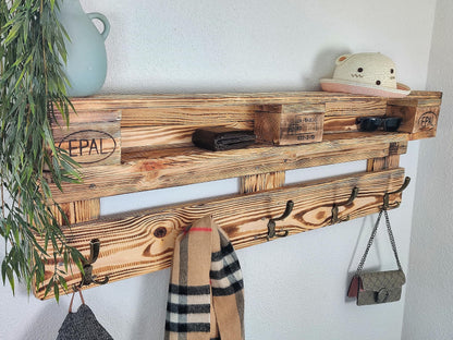 Wardrobe wall made of vintage European wooden pallet with hanging incl. 5 coat hooks coat stand/pallet furniture/pallet wardrobe