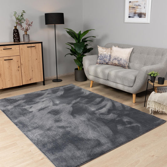 Paco Home carpet living room bedroom low pile washable plain pattern fluffy soft non-slip modern decor, size: 120 cm round, color: anthracite