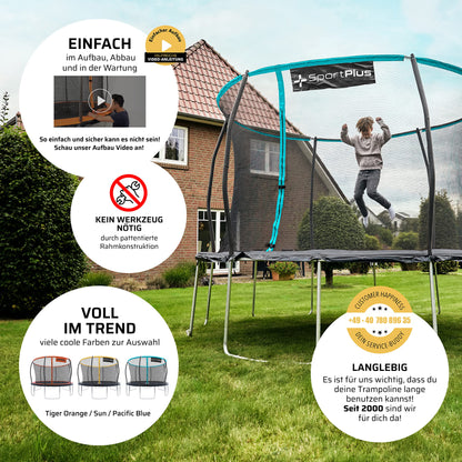 SportPlus Trampoline Outdoor 305cm & 366cm, kids trampoline with edge protection, outer poles & inner net, sturdy frame construction, garden trampoline, also for adults up to 120/150kg - GS certified