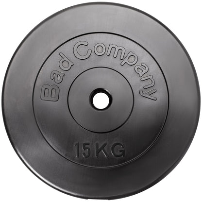 Bad Company weight plates 30/31 mm plastic 60kg I weight set 2 x 5 kg + 2 x 10 kg + 2 x 15 kg I weights for barbell and dumbbell.
