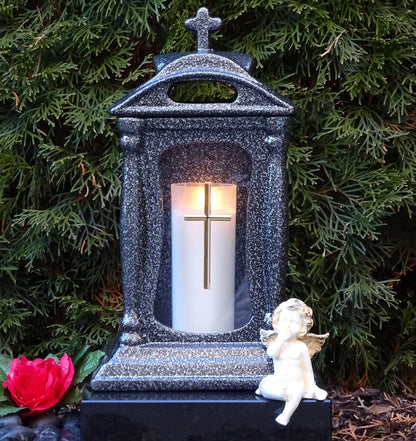 Grave lamp Basilica Massive Grave Lantern Silver 30.0cm with Cross incl. Grave adornment Grave light Candle Grave candle Grave lamp Lantern Light Candle Cemetery Garden Grave decoration Grave decor