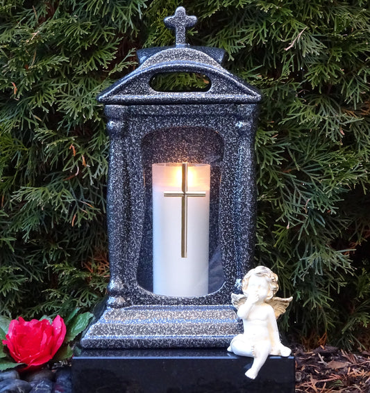 Grave lamp Basilica Massive Grave Lantern Silver 30.0cm with Cross incl. Grave adornment Grave light Candle Grave candle Grave lamp Lantern Light Candle Cemetery Garden Grave decoration Grave decor