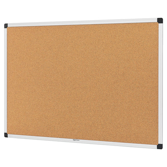 Amazon Basics Cork Bulletin Board, Rectangular Aluminum Frame, 90 x 60 cm, silver