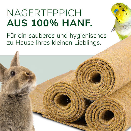 Nature's Own 3 Rodent Rug made of 100% hemp, 100 x 50cm - absorbent, dust-free & protective. High-quality hemp mats for rodents. Ideal cage floor covering for small animals.
