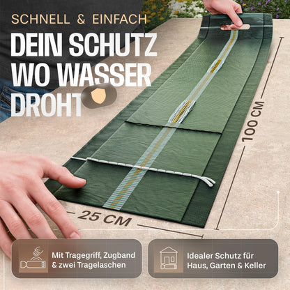 20x sandbags suitable for flood protection, 25cm x 100cm with handles, drawstring, and carrying straps. Ideal for filling with sand, made of UV-resistant high-quality monofilament fabric.
