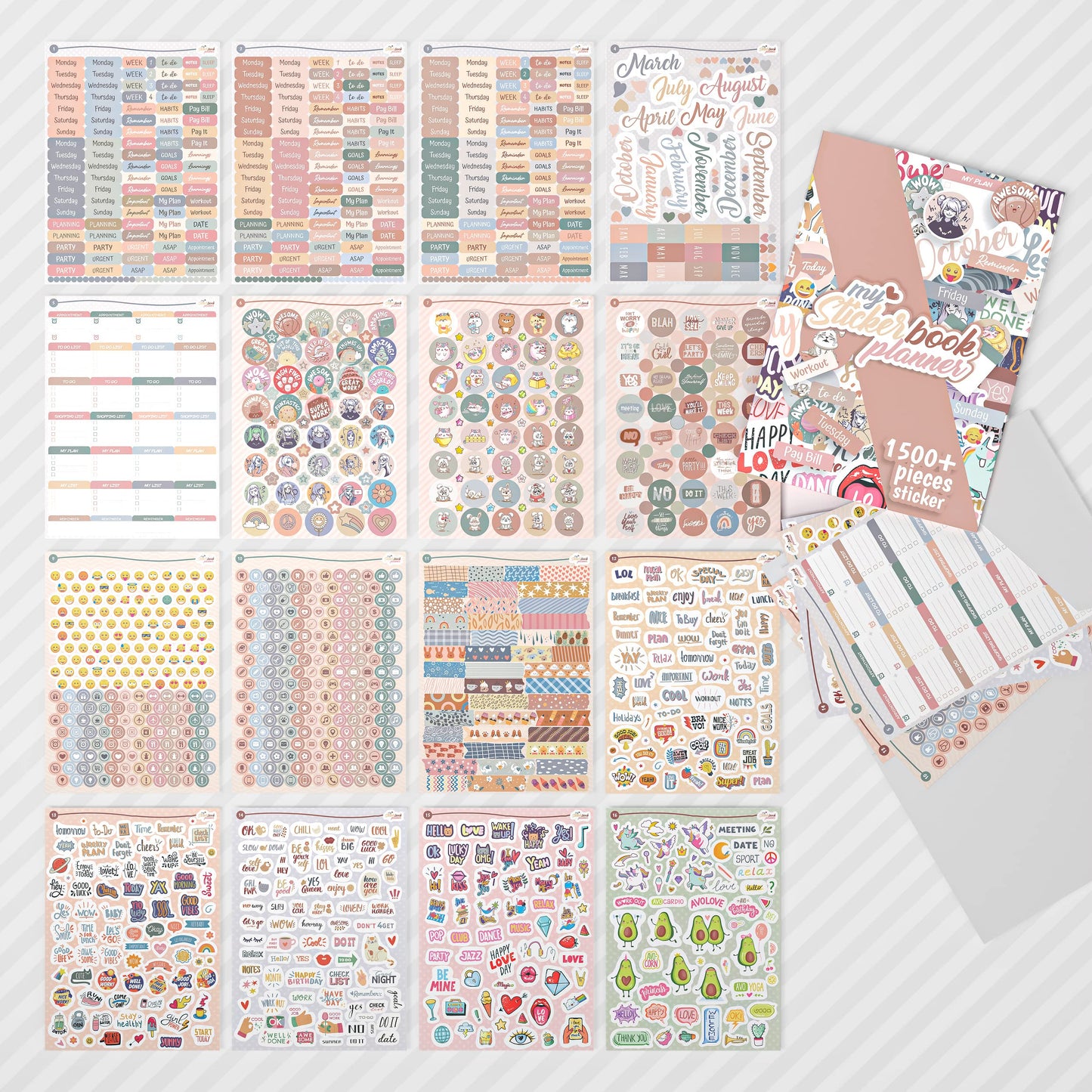 colortouch Appointment Calendar 2026 with 2500+ St Planner Sticker Set, Calendar Stickers Album for Planner, Agenda, Journal, Notebook, A5 Appointment Planner in German, 14 Months Softcover Book Calendar