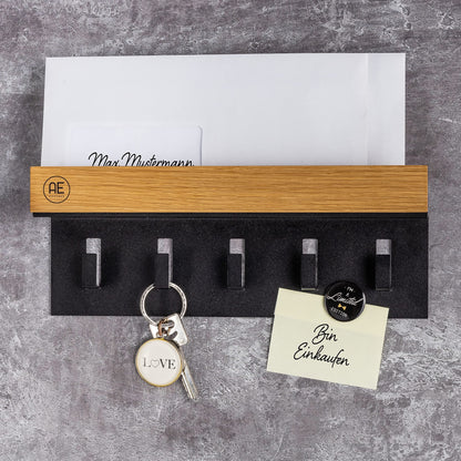 AE GÜNTHER® Key Board Wood - Key Holder Black Steel - Oak Key Board - Key Organizer with Storage - Keychain - Key Box - Wall Organizer - Key Rack