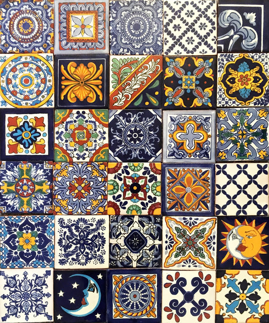 Cerames Mexican Ceramic Tiles Horacio - Set of 30 decorative Mexican mosaic tiles for bathroom, kitchen, shower, stairs, kitchen backsplash | Ceramic mosaic tiles 10.5x10.5 cm