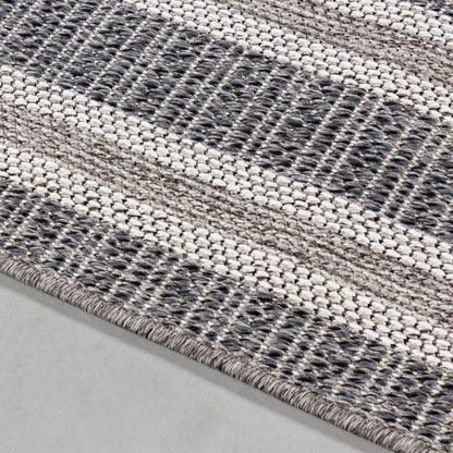 HomebyHome outdoor rug in grey, 60x100 cm. Ideal for kitchen, patio, balcony, garden, camping, living room, and bedroom. Border design, made of polypropylene with 7mm flatweave construction. Easy to care for.